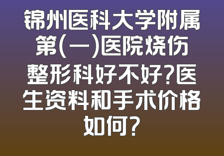 锦州医科大学附属第（一）医院烧伤整形科好不好？医生资料和手术价格如何？