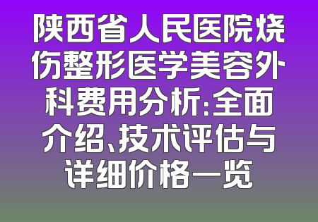 陕西省人民医院烧伤整形医学美容外科费用分析：全面介绍、技术评估与详细价格一览