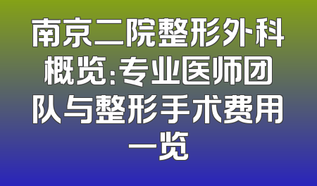 南京二院整形外科概览：专业医师团队与整形手术费用一览