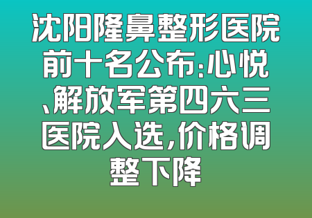 沈阳隆鼻整形医院前十名公布：心悦、解放军第四六三医院入选，价格调整下降