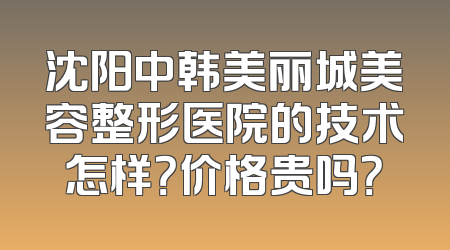 沈阳中韩美丽城美容整形医院的技术怎样？价格贵吗？
