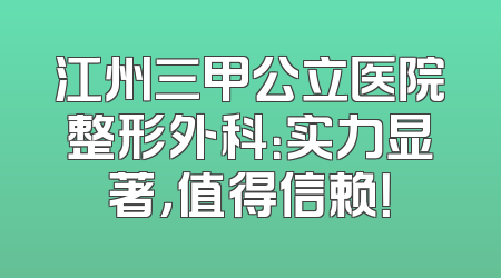 江州三甲公立医院整形外科：实力显著，值得信赖！
