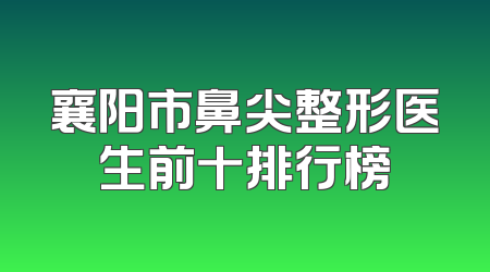 襄阳市鼻尖整形医生前十排行榜