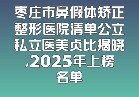 枣庄市鼻假体矫正整形医院清单公立私立医美占比揭晓，2025年上榜名单