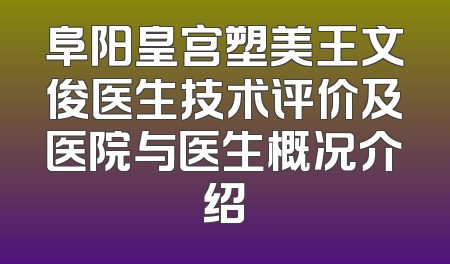 阜阳皇宫塑美王文俊医生技术评价及医院与医生概况介绍
