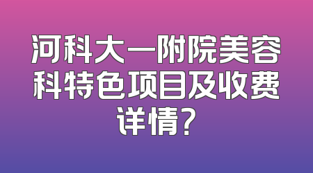 河科大一附院美容科特色项目及收费详情？