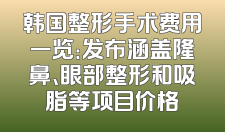 韩国整形手术费用一览：发布涵盖隆鼻、眼部整形和吸脂等项目价格