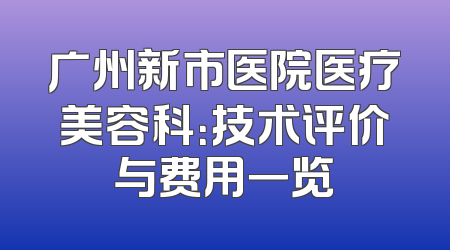 广州新市医院医疗美容科：技术评价与费用一览
