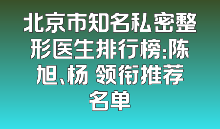 北京市知名私密整形医生排行榜：陈旭、杨喆领衔推荐名单