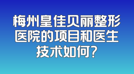 梅州皇佳贝丽整形医院的项目和医生技术如何？