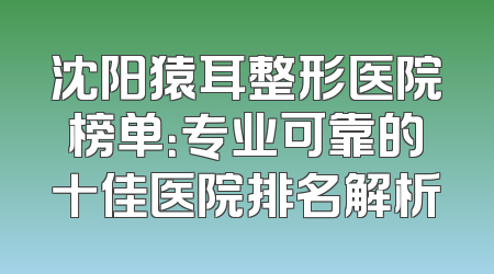 沈阳猿耳整形医院榜单：专业可靠的十佳医院排名解析