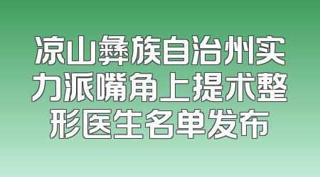 凉山彝族自治州实力派嘴角上提术整形医生名单发布