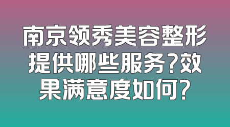 南京领秀美容整形提供哪些服务？效果满意度如何？