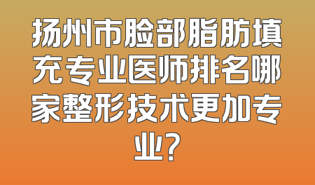 扬州市脸部脂肪填充专业医师排名哪家整形技术更加专业？