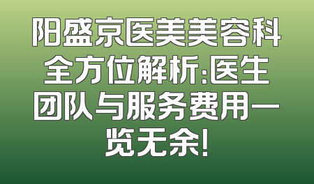 阳盛京医美美容科全方位解析：医生团队与服务费用一览无余！