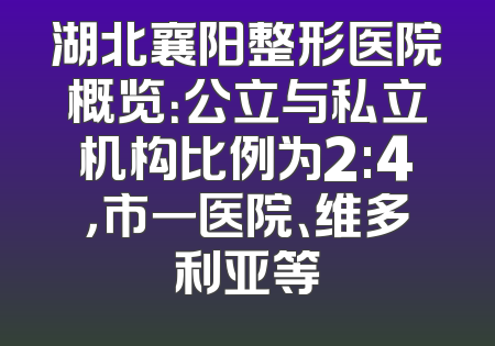 湖北襄阳整形医院概览：公立与私立机构比例为2:4，市一医院、维多利亚等