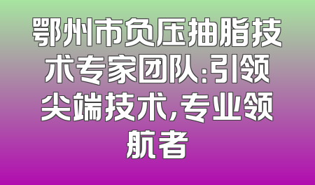 鄂州市负压抽脂技术专家团队：引领尖端技术，专业领航者
