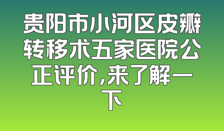 贵阳市小河区皮瓣转移术五家医院公正评价，来了解一下