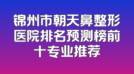 锦州市朝天鼻整形医院排名预测榜前十专业推荐