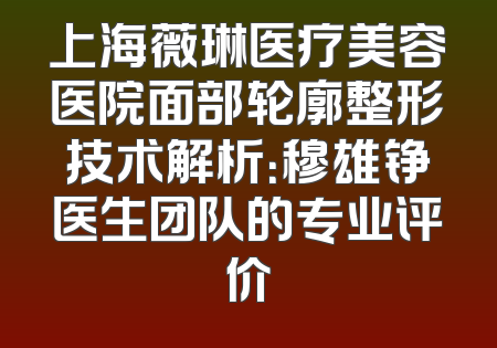 上海薇琳医疗美容医院面部轮廓整形技术解析：穆雄铮医生团队的专业评价