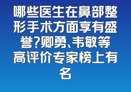 哪些医生在鼻部整形手术方面享有盛誉？卿勇、韦敏等高评价专家榜上有名