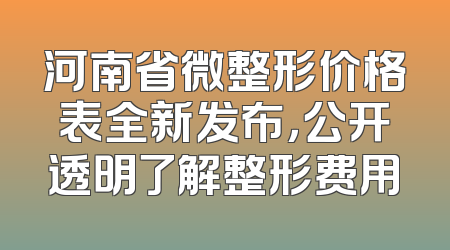 河南省微整形价格表全新发布，公开透明了解整形费用
