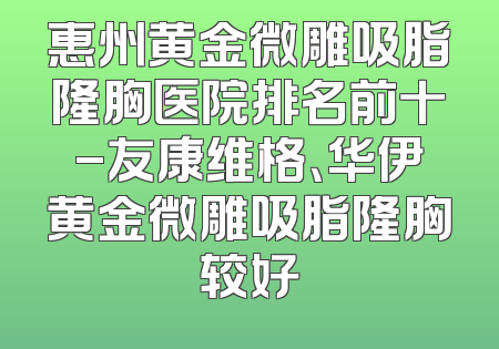 惠州黄金微雕吸脂隆胸医院排名前十-友康维格、华伊黄金微雕吸脂隆胸较好