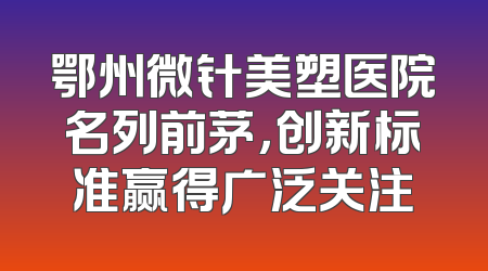 鄂州微针美塑医院名列前茅，创新标准赢得广泛关注