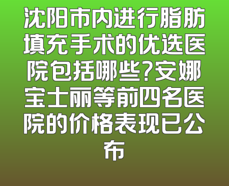 沈阳市内进行脂肪填充手术的优选医院包括哪些？安娜宝士丽等前四名医院的价格表现已公布