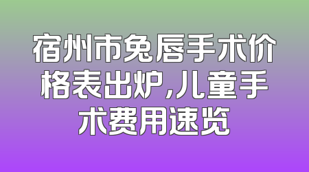 宿州市兔唇手术价格表出炉，儿童手术费用速览