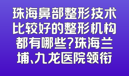 珠海鼻部整形技术比较好的整形机构都有哪些？珠海兰埔、九龙医院领衔