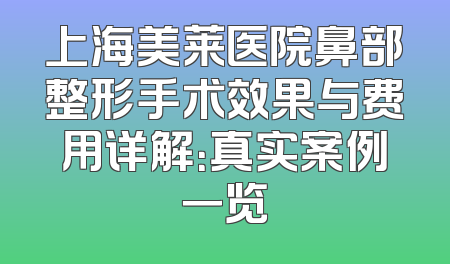 上海美莱医院鼻部整形手术效果与费用详解：真实案例一览