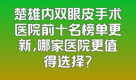 楚雄内双眼皮手术医院前十名榜单更新，哪家医院更值得选择？