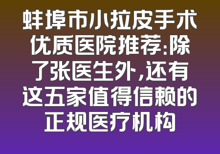 蚌埠市小拉皮手术优质医院推荐：除了张医生外，还有这五家值得信赖的正规医疗机构