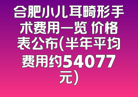 合肥小儿耳畸形手术费用一览 价格表公布（半年平均费用约54077元）