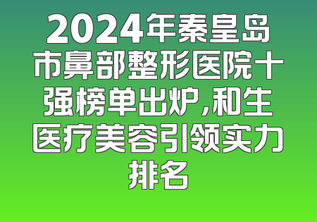 2024年秦皇岛市鼻部整形医院十强榜单出炉，和生医疗美容引领实力排名