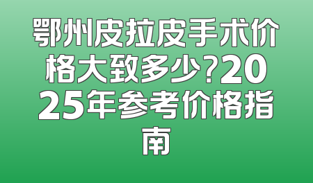鄂州皮拉皮手术价格大致多少？2025年参考价格指南