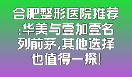 合肥整形医院推荐：华美与壹加壹名列前茅，其他选择也值得一探！