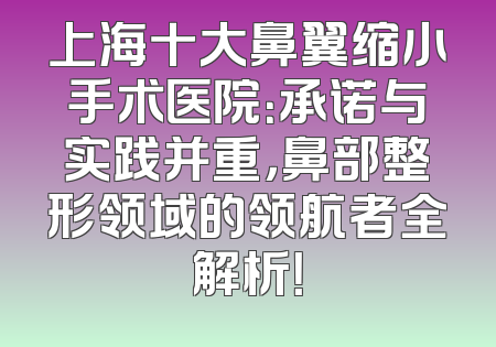 上海十大鼻翼缩小手术医院：承诺与实践并重，鼻部整形领域的领航者全解析！