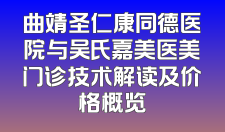 曲靖圣仁康同德医院与吴氏嘉美医美门诊技术解读及价格概览
