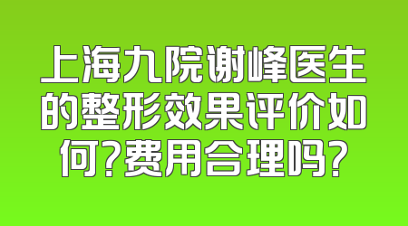 上海九院谢峰医生的整形效果评价如何？费用合理吗？