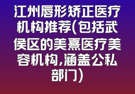 江州唇形矫正医疗机构推荐（包括武侯区的美熹医疗美容机构，涵盖公私部门）
