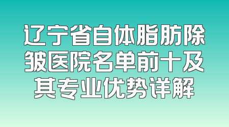 辽宁省自体脂肪除皱医院名单前十及其专业优势详解