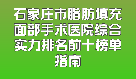 石家庄市脂肪填充面部手术医院综合实力排名前十榜单指南