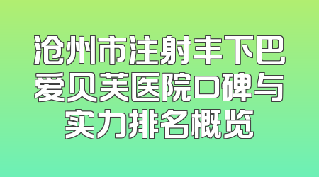 沧州市注射丰下巴爱贝芙医院口碑与实力排名概览