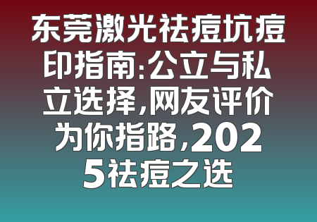 东莞激光祛痘坑痘印指南：公立与私立选择，网友评价为你指路，2025祛痘之选