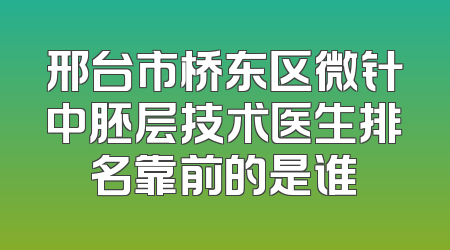 邢台市桥东区微针中胚层技术医生排名靠前的是谁