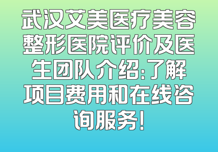 武汉艾美医疗美容整形医院评价及医生团队介绍：了解项目费用和在线咨询服务！