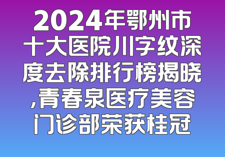 2024年鄂州市十大医院川字纹深度去除排行榜揭晓，青春泉医疗美容门诊部荣获桂冠