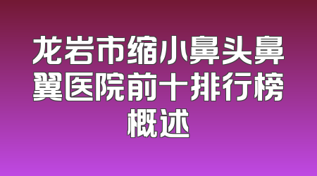 龙岩市缩小鼻头鼻翼医院前十排行榜概述
